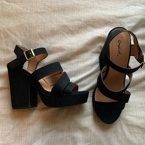 Velvet Black Chunky Heels
